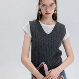 Sleeveless V-Neck Knit Vest in Charcoal Grey