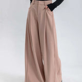 Wide Leg Tailored Trousers with Front Pleat Detail