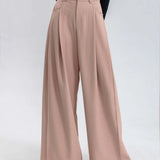 Wide Leg Tailored Trousers with Front Pleat Detail
