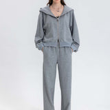Cozy Gray Zip-Up Hoodie and Sweatpants Set - Perfect for Lounge and Casual Wear