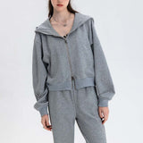 Cozy Gray Zip-Up Hoodie and Sweatpants Set - Perfect for Lounge and Casual Wear