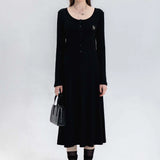 Women's Ribbed Long Sleeve Dress with Button Detail