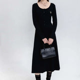 Women's Ribbed Long Sleeve Dress with Button Detail