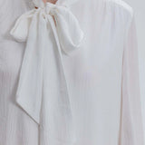 Flowy Tie-Neck Blouse with Ruffled Hem and Bishop Sleeves