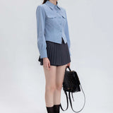 Women's Slim-Fit Button-Up Shirt with Front Pockets and Cuffs