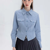 Women's Slim-Fit Button-Up Shirt with Front Pockets and Cuffs