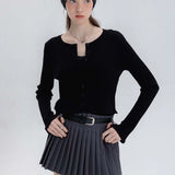 Cropped Ribbed Cardigan with Front Button Closure