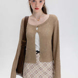 Women's Cropped Knit Cardigan with Button-Up Front Detail