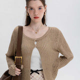Women's Cropped Knit Cardigan with Button-Up Front Detail