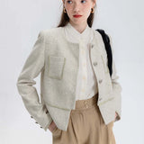 Áo khoác có họa tiết trang nhã dành cho nữ có túi vá và nút phía trước