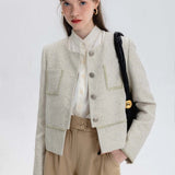 Áo khoác có họa tiết trang nhã dành cho nữ có túi vá và nút phía trước