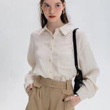 Women's Casual Textured Button-Down Shirt with Chest Pocket