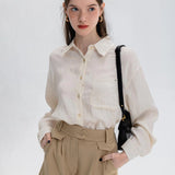 Women's Casual Textured Button-Down Shirt with Chest Pocket