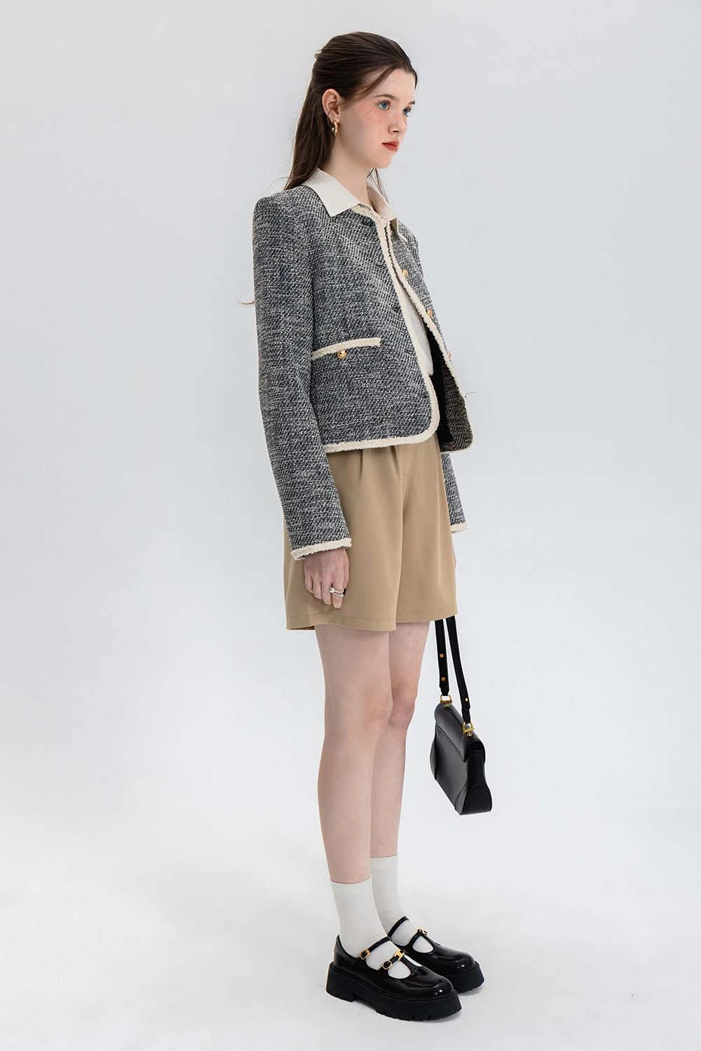 Women's Classic Black and White Tweed Chanel-Style Jacket