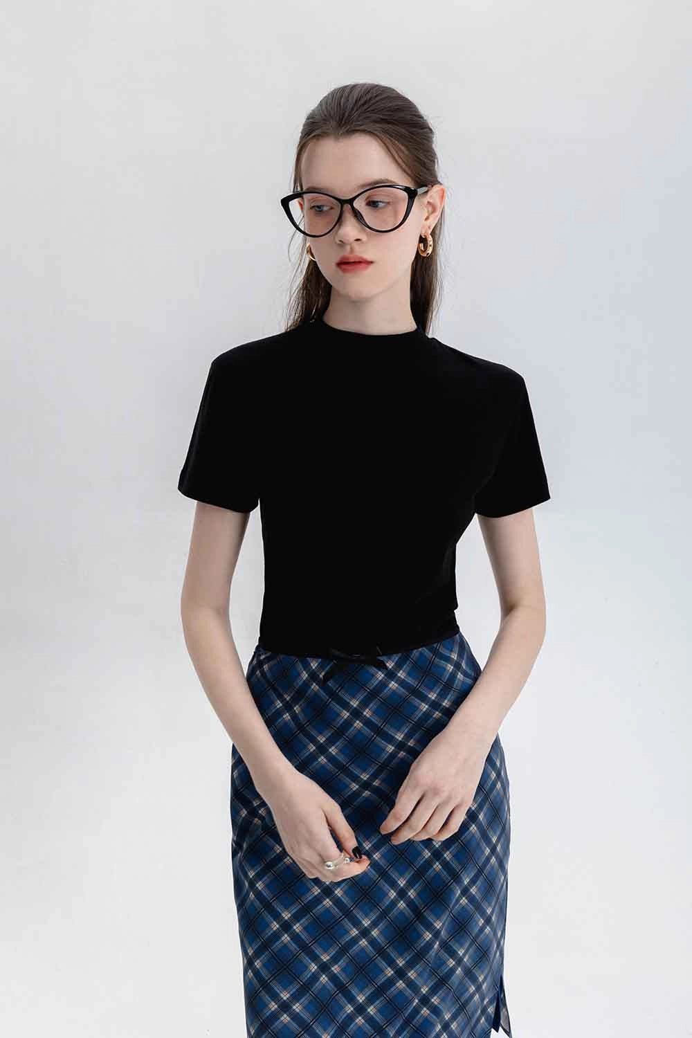 Women's Plaid Pencil Skirt with Bow Detail