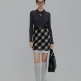 High-Waisted Plaid Mini Skirt with Lace Hem Detail