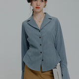 Women's Pinstripe Blouse with Bell Sleeves