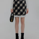 High-Waisted Plaid Mini Skirt with Lace Hem Detail