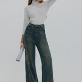 High-Waisted Wide-Leg Denim Jeans for Women with Classic Pocket Detail