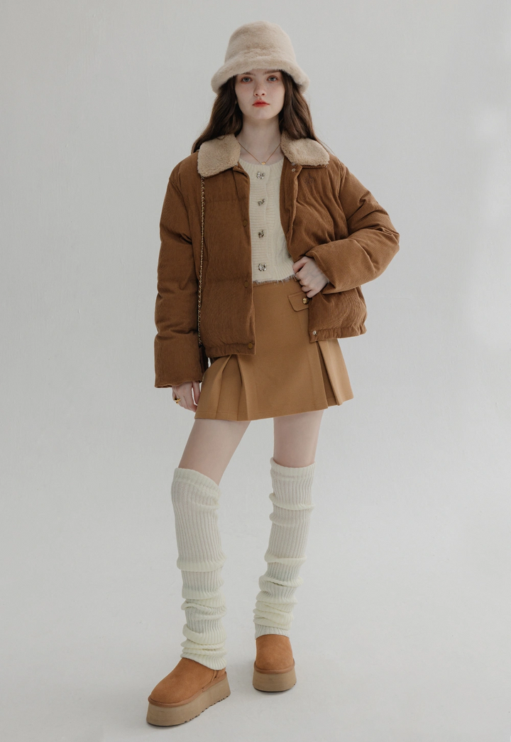Women's Corduroy Cotton Jacket with Fleece Collar - Stylish Winter Outerwear