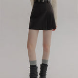 Chic Short Pleated Skirt with Cinched Belt Detail