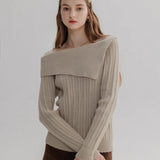Modern Off-Shoulder Ribbed Sweater with Foldover Neckline