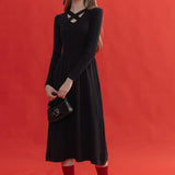 Cross Front Ribbed Skater Dress with Long Sleeves