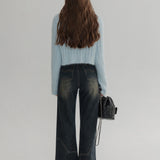 Retro Flared High-Rise Denim Jeans with Contrast Stitching