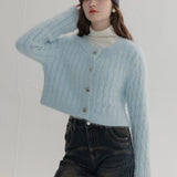 Chic Ribbed Crop Cardigan with Embellished Button Closure