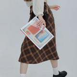 Plaid A-Line Midi Skirt with Flowy Hem