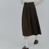 Elegant Pleated Midi Skirt with Buckled Belt