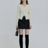 Women's Faux Leather Mini Skirt with Pocket Detail and Belt