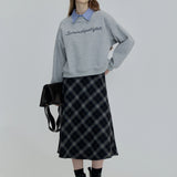 Plaid A-Line Midi Skirt with Flowy Hem