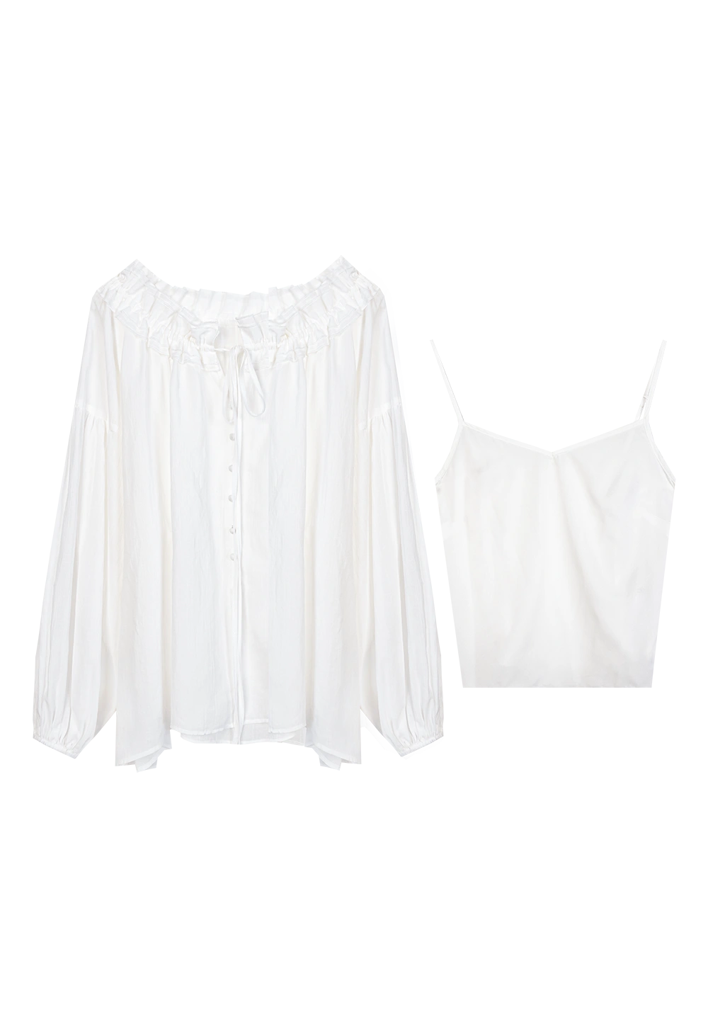 Women's Two-Piece Set: Spaghetti Strap Cami and Long Sleeve Button-Up Blouse