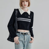 Sporty Collared Polo Sweater with Striped Detail
