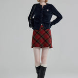 Retro Charm Red and Black Checked Tweed Mini Skirt