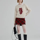 Retro Charm Red and Black Checked Tweed Mini Skirt