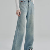 Wide-Leg High-Waist Jeans with Light Wash Finish