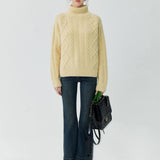 Cozy Turtleneck Cable Knit Sweater with Textured Patterns for Women