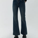Chic Flared Black Jeans for Women with Rivet Accents