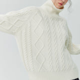 Cozy Turtleneck Cable Knit Sweater with Textured Patterns for Women