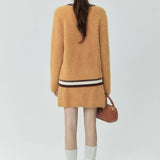 Cozy Contrast Trim Fuzzy Sweater with Polo Neckline