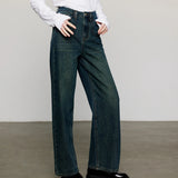 High-Waisted Vintage Wash Straight-Leg Denim Jeans