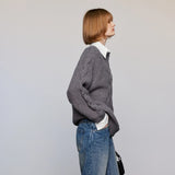 Textured Knit V-Neck Sweater with Collared Shirt Layer Look
