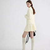 Elegant Yellow Blazer and Pleated Skirt Set
