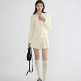 Elegant Yellow Blazer and Pleated Skirt Set