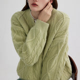 Women's Cable Knit Sweater with V-Neck Design