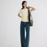 Wide-Leg Denim Jeans with High Waist and Gold-Tone Accent Buttons