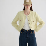 Women's Textured Crop Jacket with Button Closure and Patch Pockets
