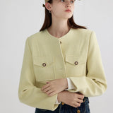 Women's Textured Crop Jacket with Button Closure and Patch Pockets